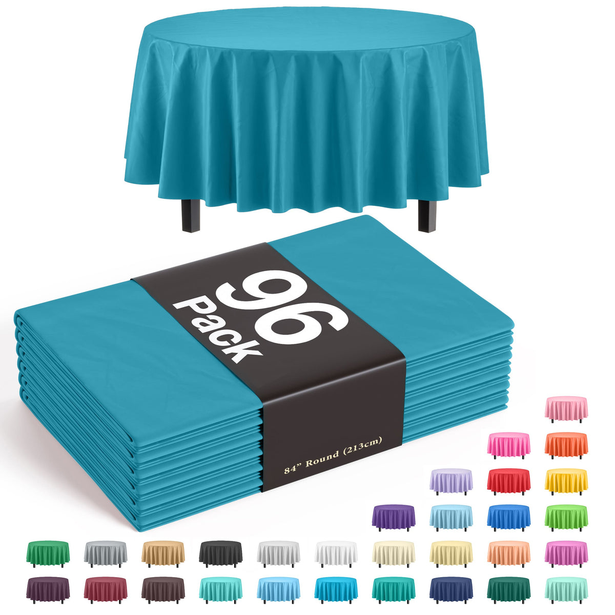 Premium Round Turquoise Plastic Table Cover | Case of 96