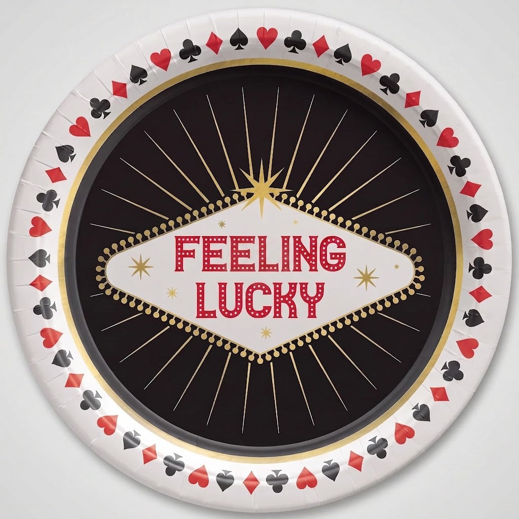 Casino "Feeling Lucky" Round Dessert Plates - 7" Paper, 8-Pack