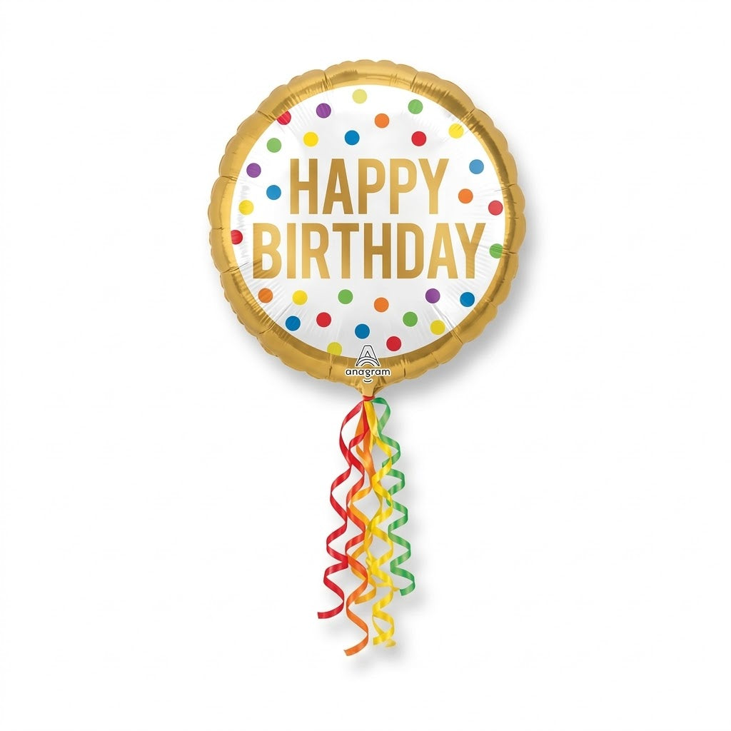Colorful Polka Dot Happy Birthday Foil Balloon with Tassels