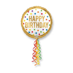 Colorful Polka Dot Happy Birthday Foil Balloon with Tassels