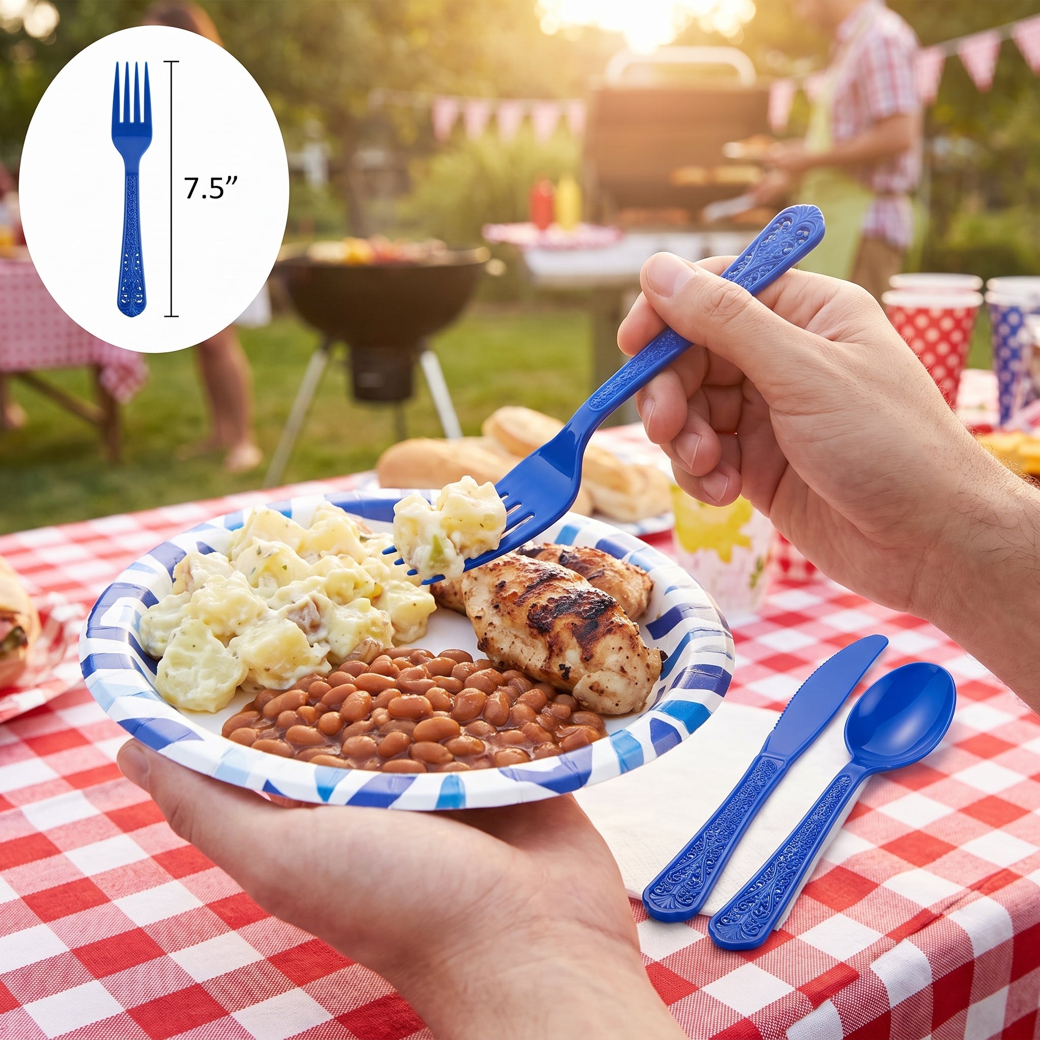 Royal Blue Heavyweight Plastic Cutlery Set - 24 Pieces - 7.5 in.