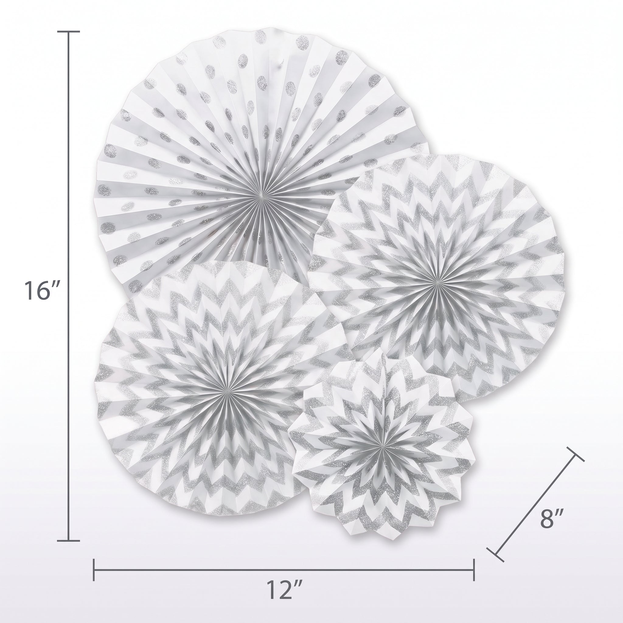 White Glitter Paper Fan Decorations - Set of 4