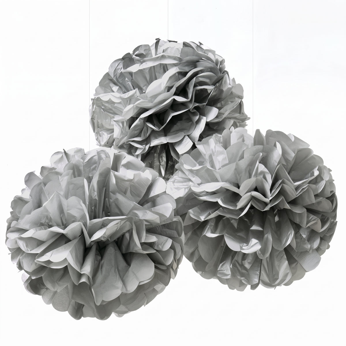 Silver Fluffy Round Pom Pom Decorations