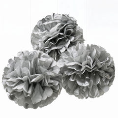 Silver Fluffy Round Pom Pom Decorations