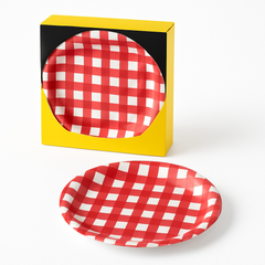 Patriotic Picnic 12" Oval Paper Plates - Red & White Checkered Design