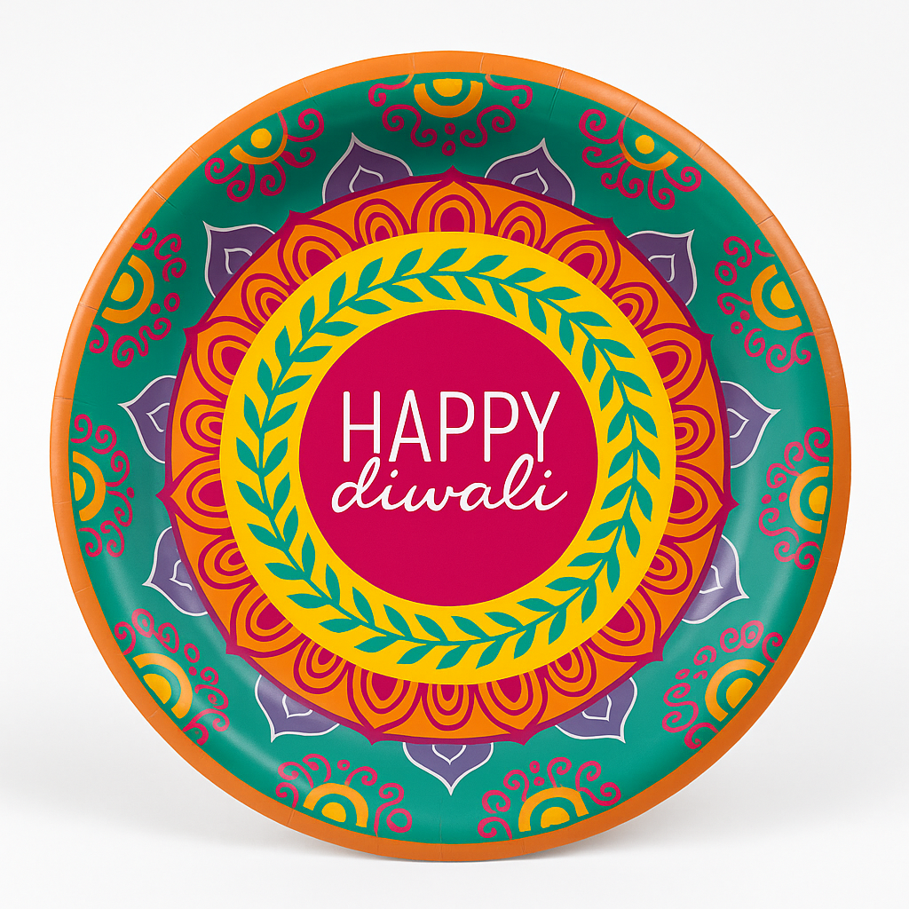 Vibrant Diwali Paper Plates - 6.75" Round