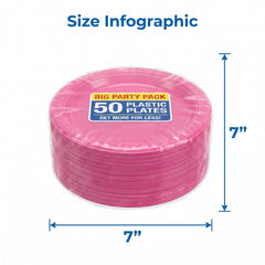 Bright Pink 7" Plastic Dessert Plates - Big Party Pack, 50 Count