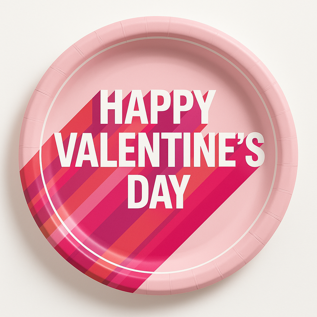 Retro Love Valentine's Day Paper Plates - 8.5"