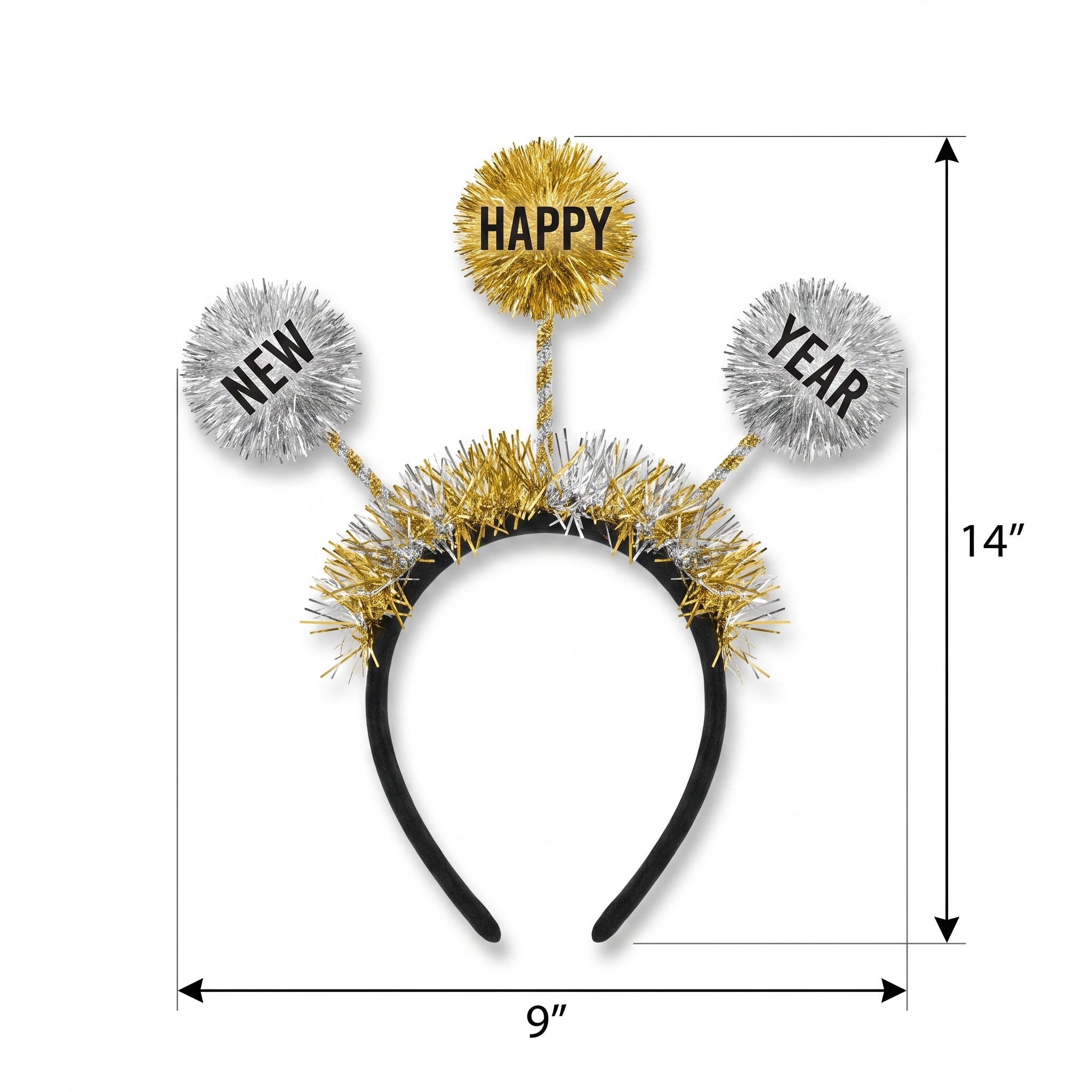 "Happy New Year" Tinsel Ball Headbopper Headband