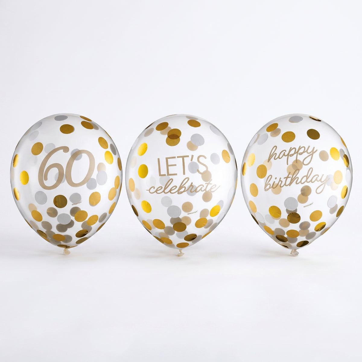 Golden 60th Birthday Confetti Latex Balloons, 12-Inch, 6-Pack