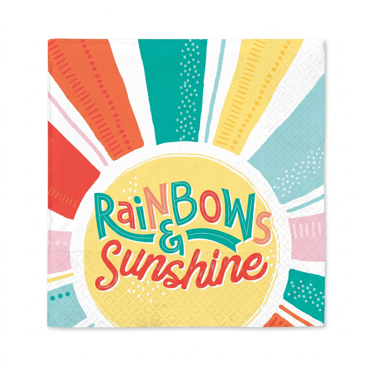 Retro Rainbow "Rainbows & Sunshine" Lunch Napkins - 6.5 In. x 6.5 In. - 16-Pack