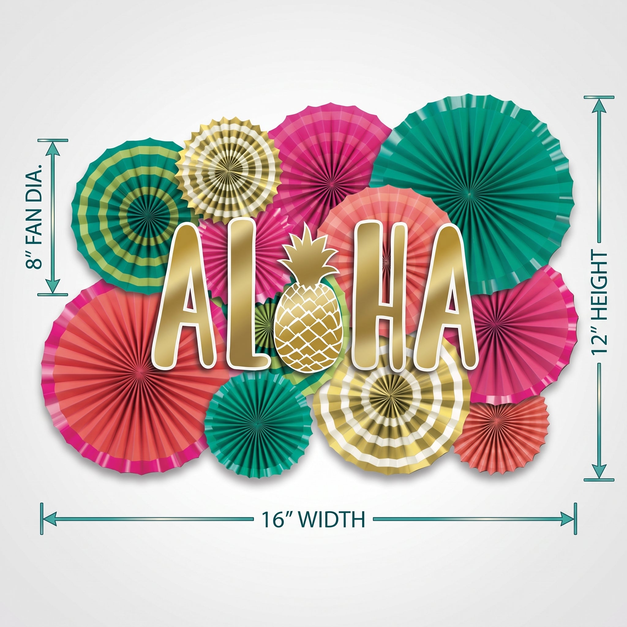 Aloha Deluxe Hanging Paper Fan Decoration Kit, 17-Piece Set