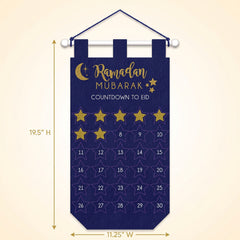 "Ramadan Mubarak" Countdown to Eid Felt Banner - Blue & Gold