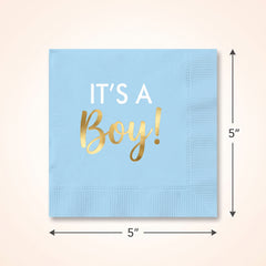 Blue & Gold "It's a Boy" Beverage Napkins - 16 Pack - 5 In. X 5 In.