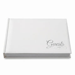 Elegant White Guest Book with Silver Detail for Weddings