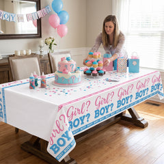 Pink or Blue? Baby Shower Plastic Table Cover