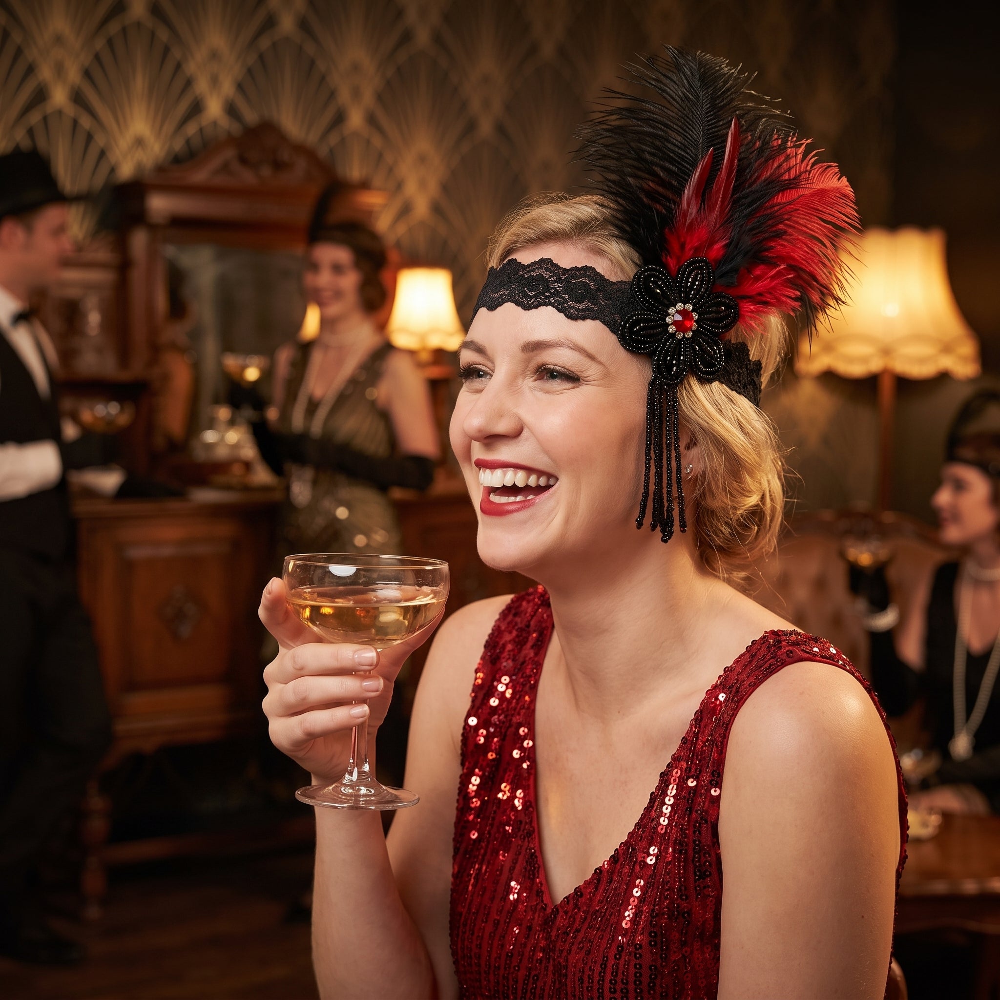 Glamorous 1920s Sequin & Feather Flapper Headband