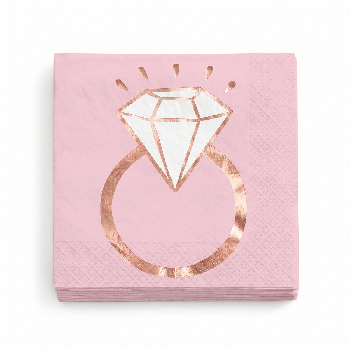 Blush and Rose Gold Diamond Ring Lunch Napkins - 6.5 In. x 6.5 In. - 16 Pack