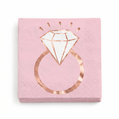 Blush and Rose Gold Diamond Ring Lunch Napkins - 6.5 In. x 6.5 In. - 16 Pack