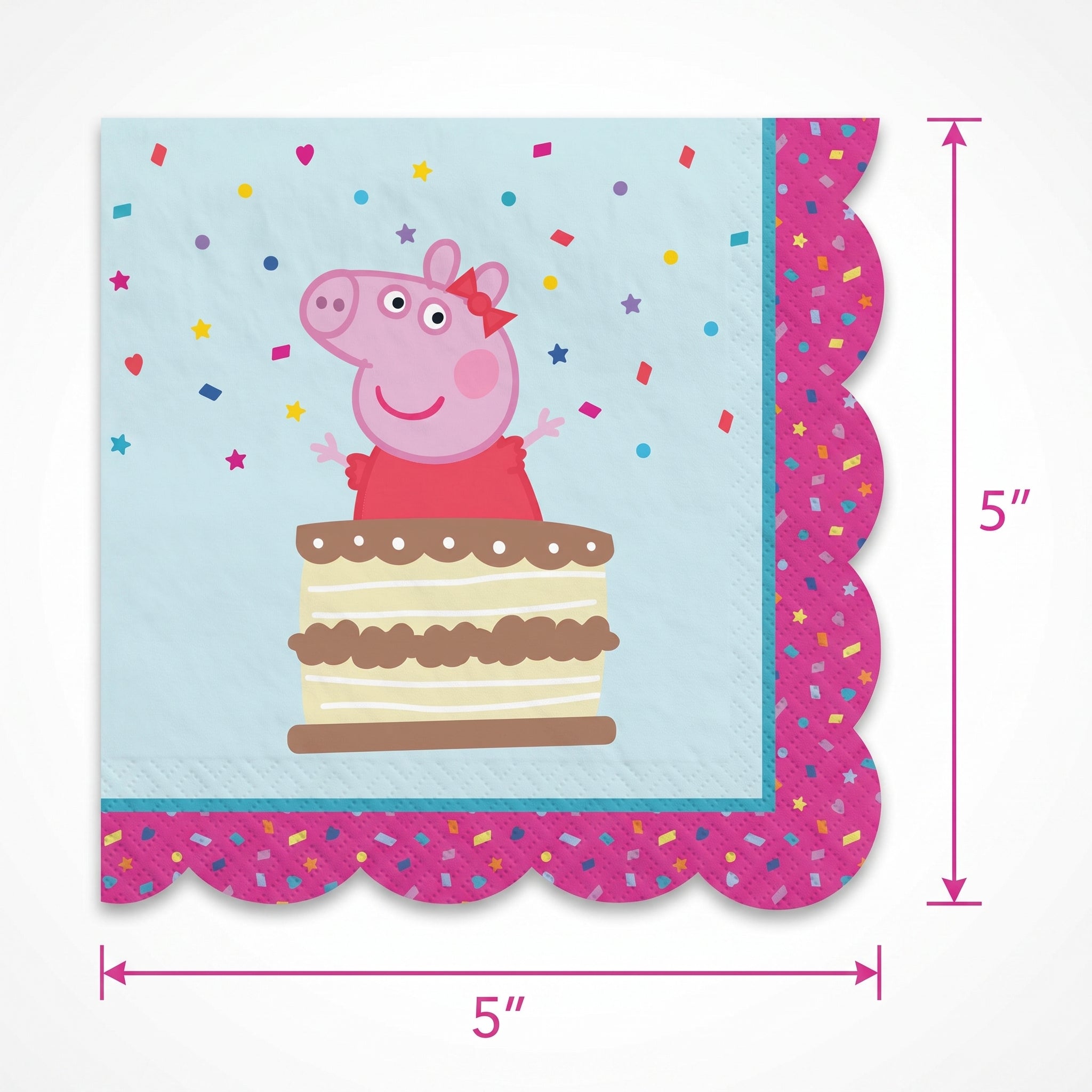 Peppa Pig Scalloped Beverage Napkins - 16 Count - 5 In. X 5 In.