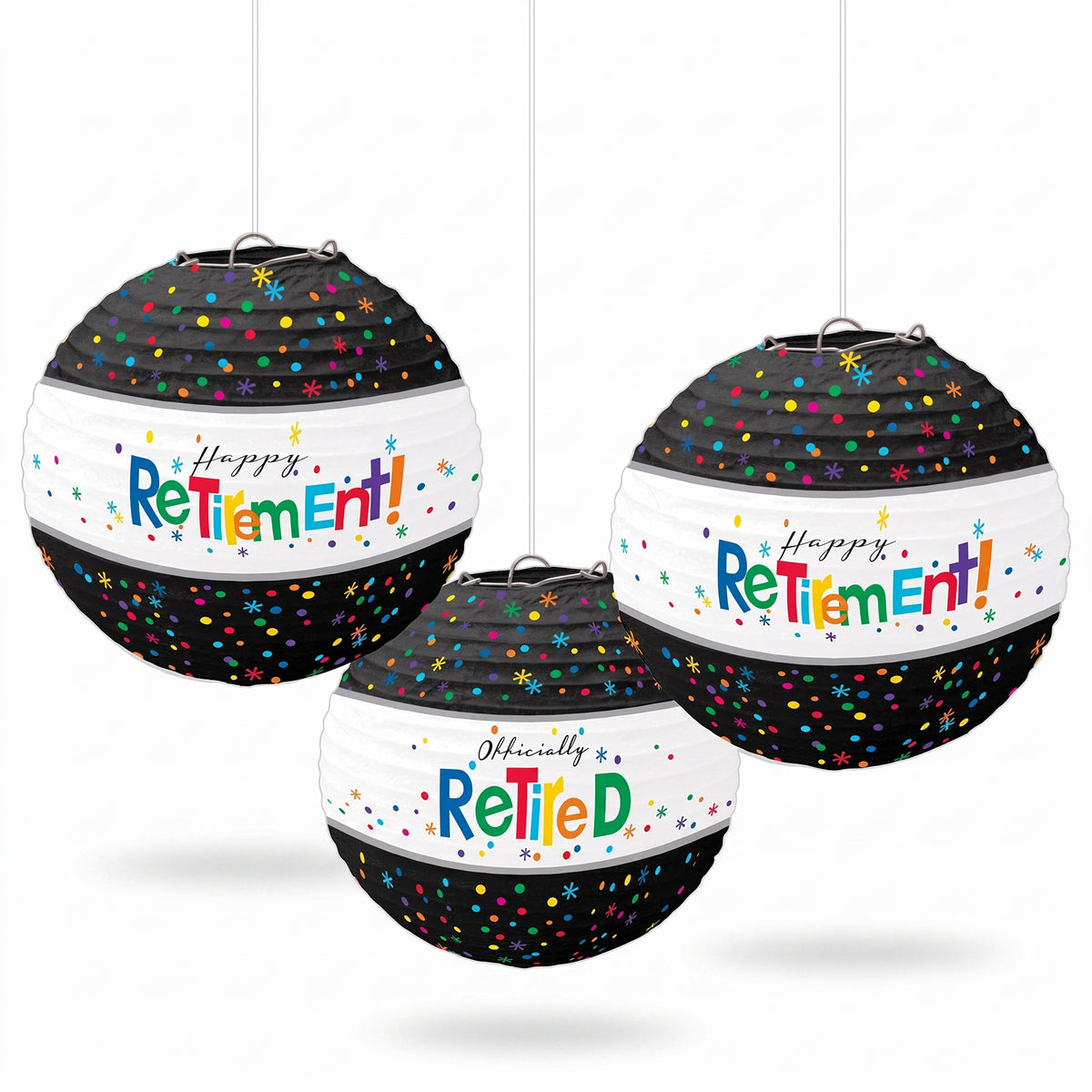 "Happy Retirement" Paper Lanterns - 3 Pack
