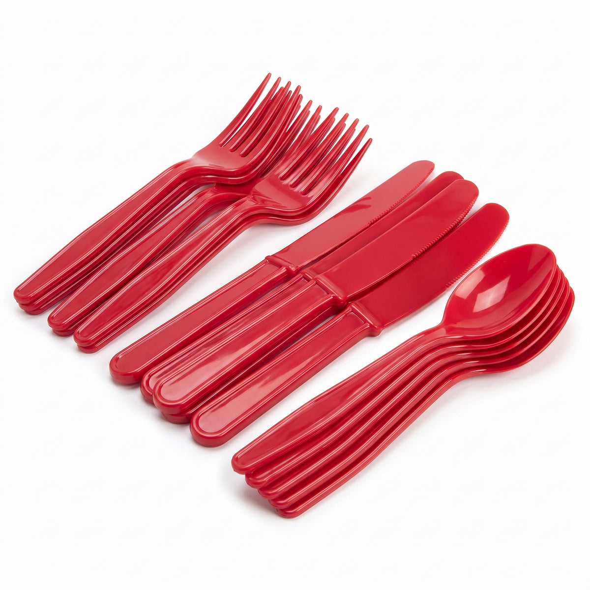Apple Red Assorted Plastic Cutlery Set - 24 Pieces - 7.5 in.