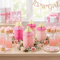 It's a Girl Baby Bottle Honeycomb Centerpiece Kit, 4-Pack