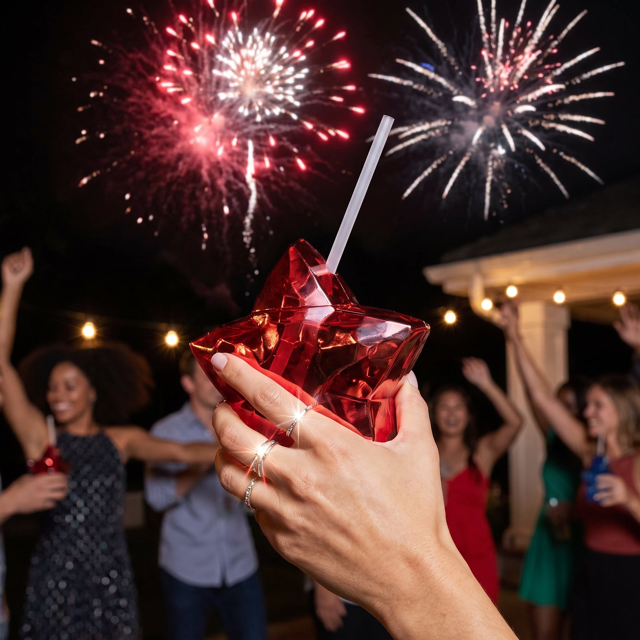 Red Patriotic Star Plastic Cup with Straw