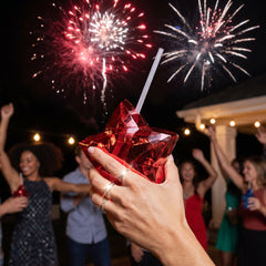 Red Patriotic Star Plastic Cup with Straw
