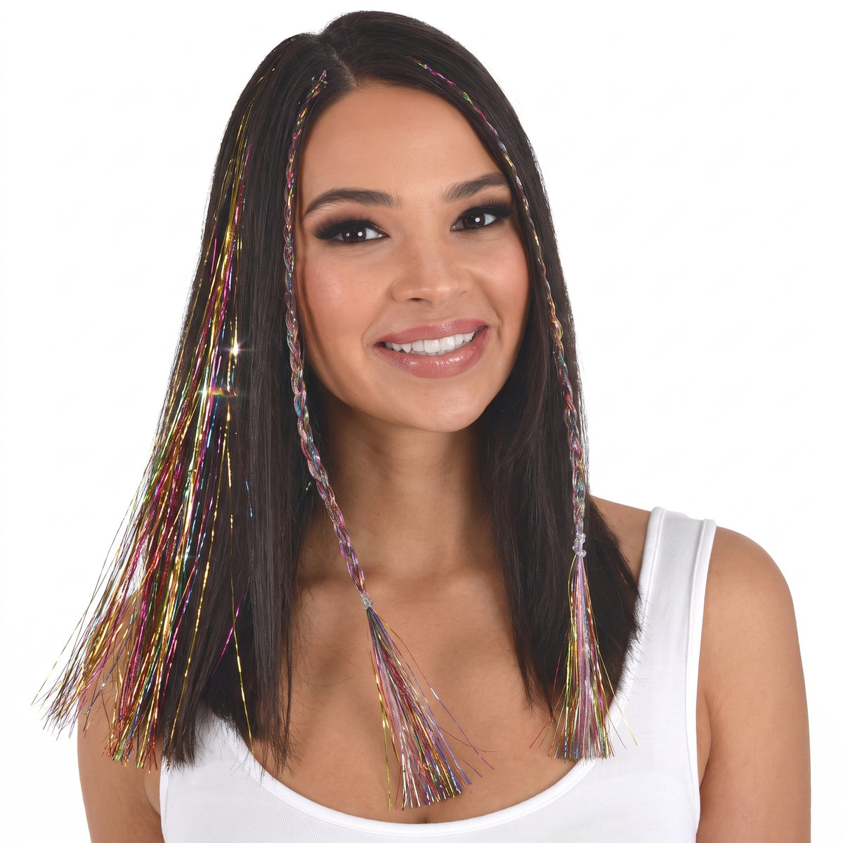 Vibrant Rainbow Tinsel Hair Extensions