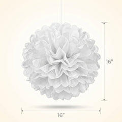 White Fluffy Tissue Pom Pom Decorations, 16-Inch, 3-Pack