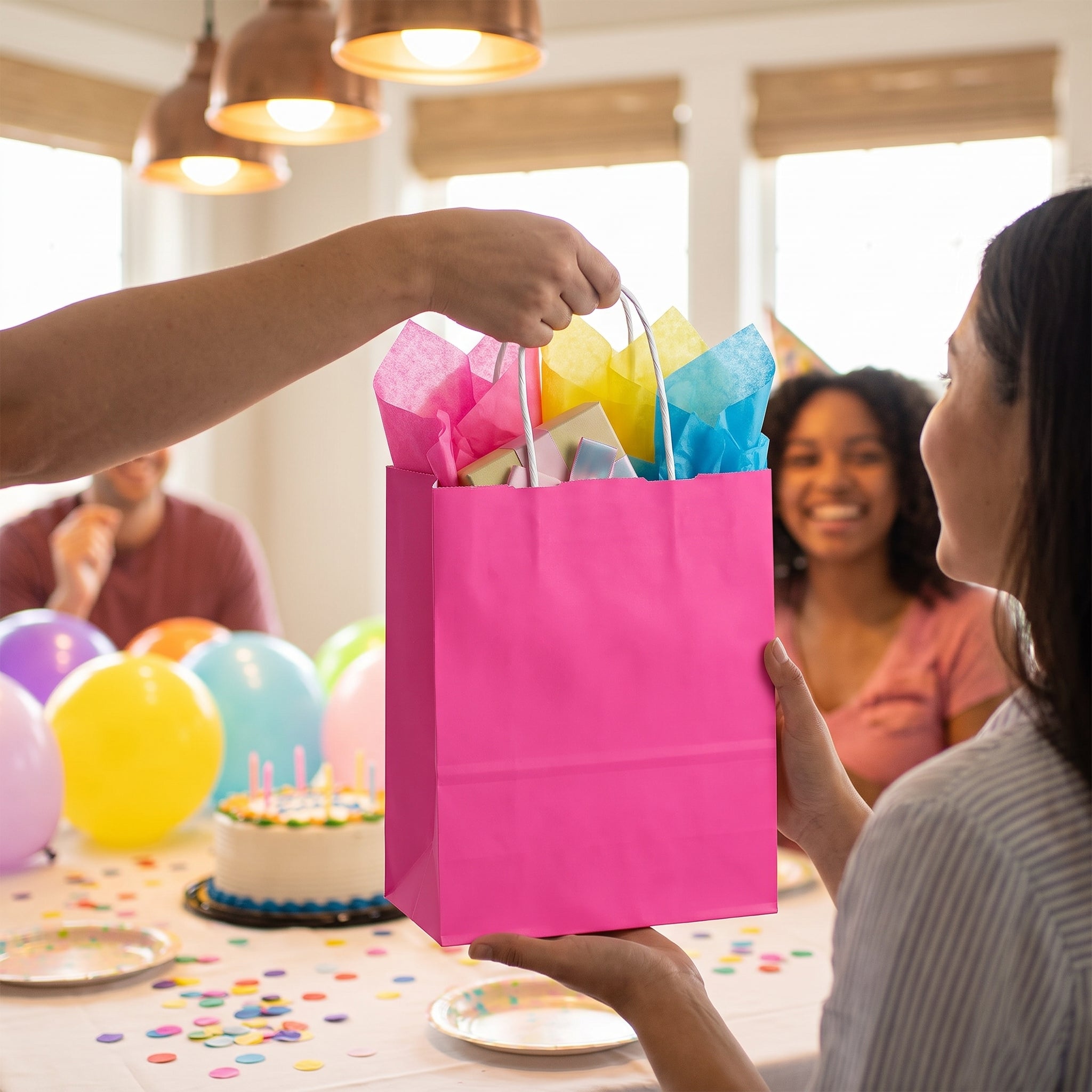 Bright Pink Kraft Paper Gift Bags - 10 Count