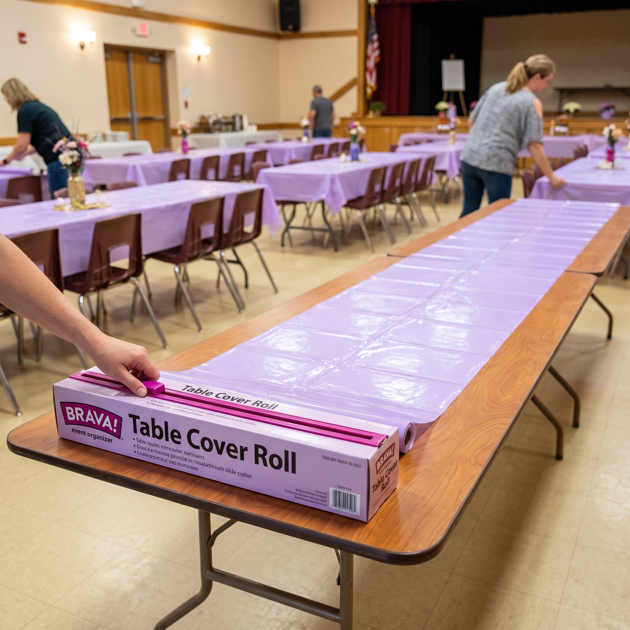 Lavender Plastic Table Cover Roll with Cutter - 54 x 126 ft
