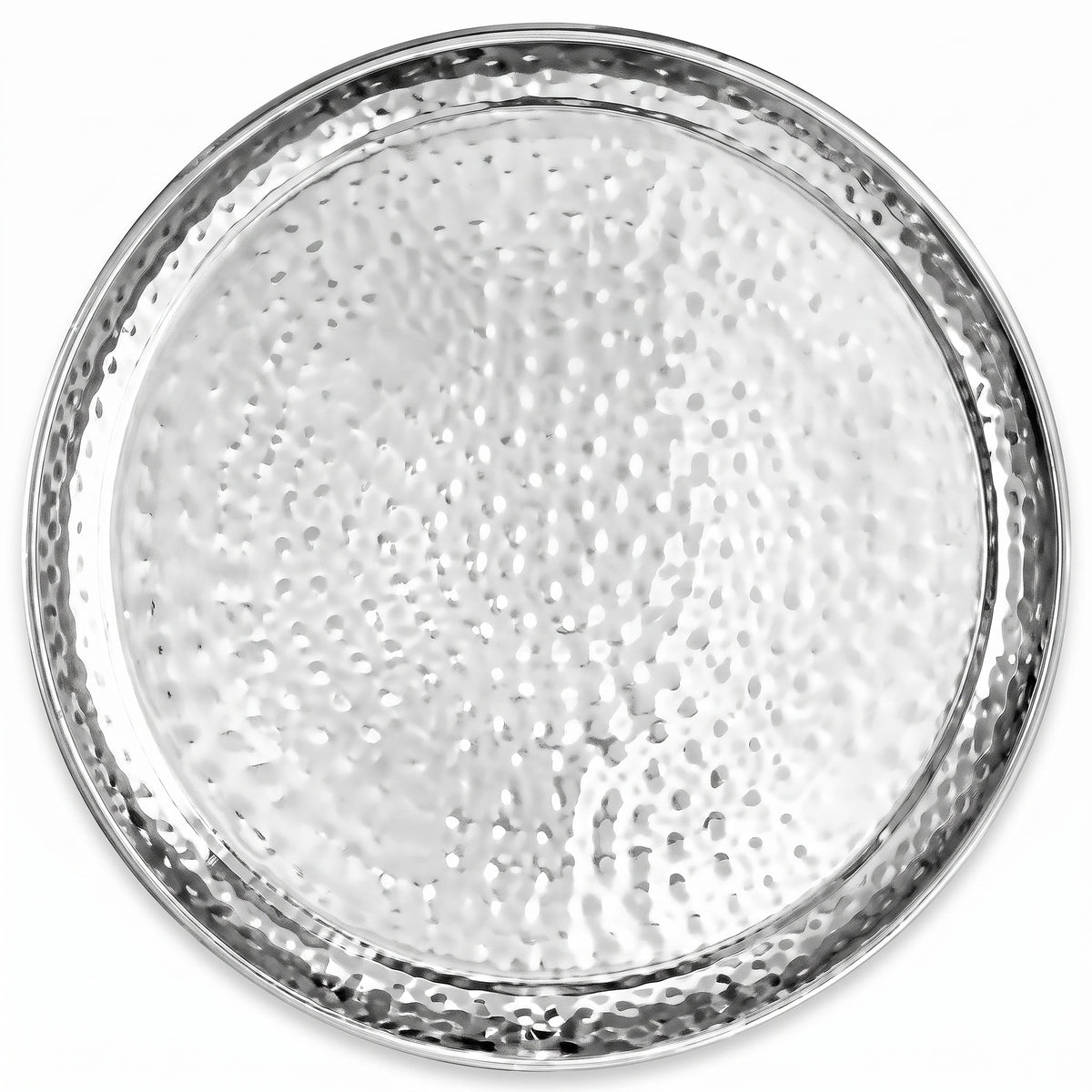 Elegant Silver Hammered Stainless Steel Tray - 15.5 In.