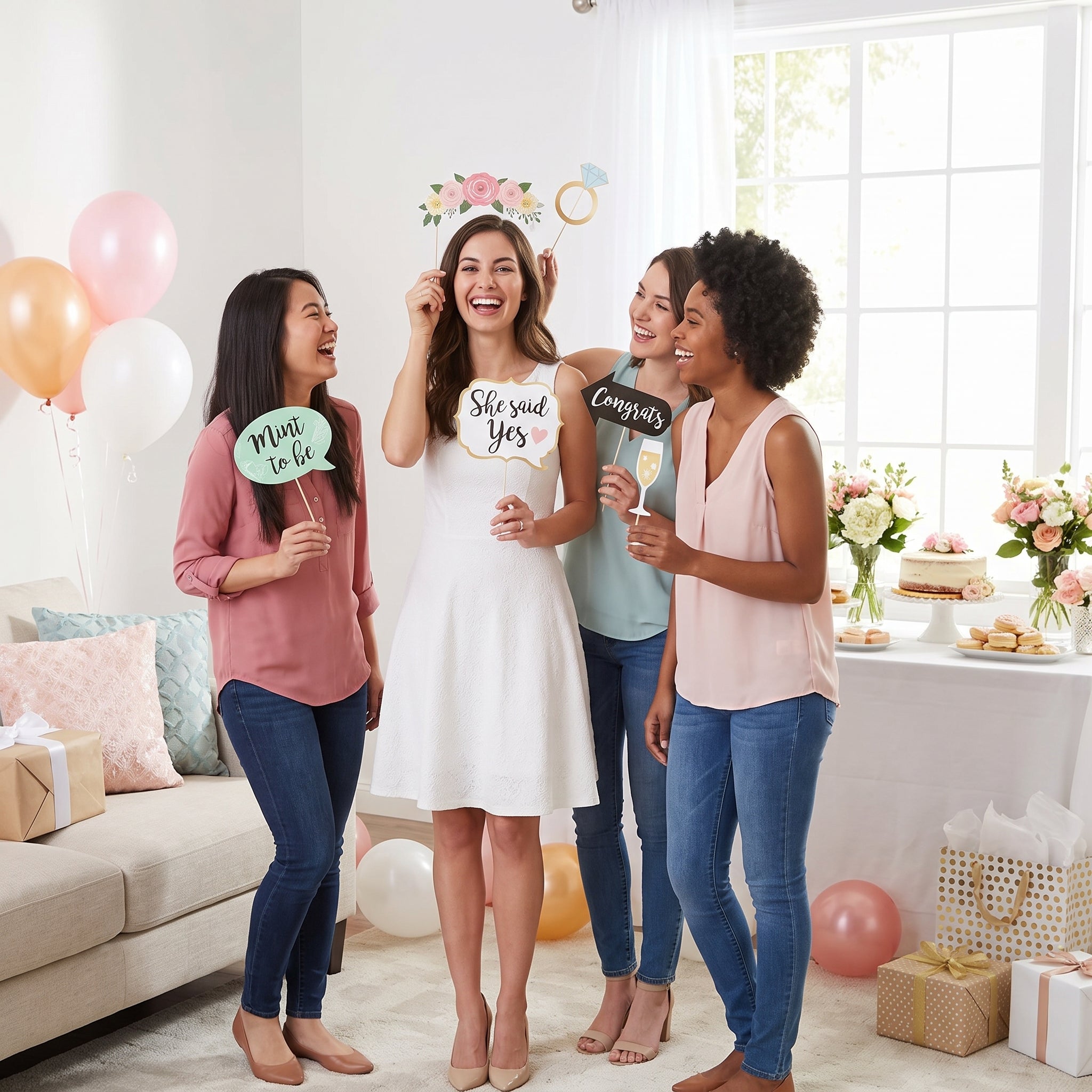 Mint to Be Floral Photo Booth Props for Weddings and Bridal Showers