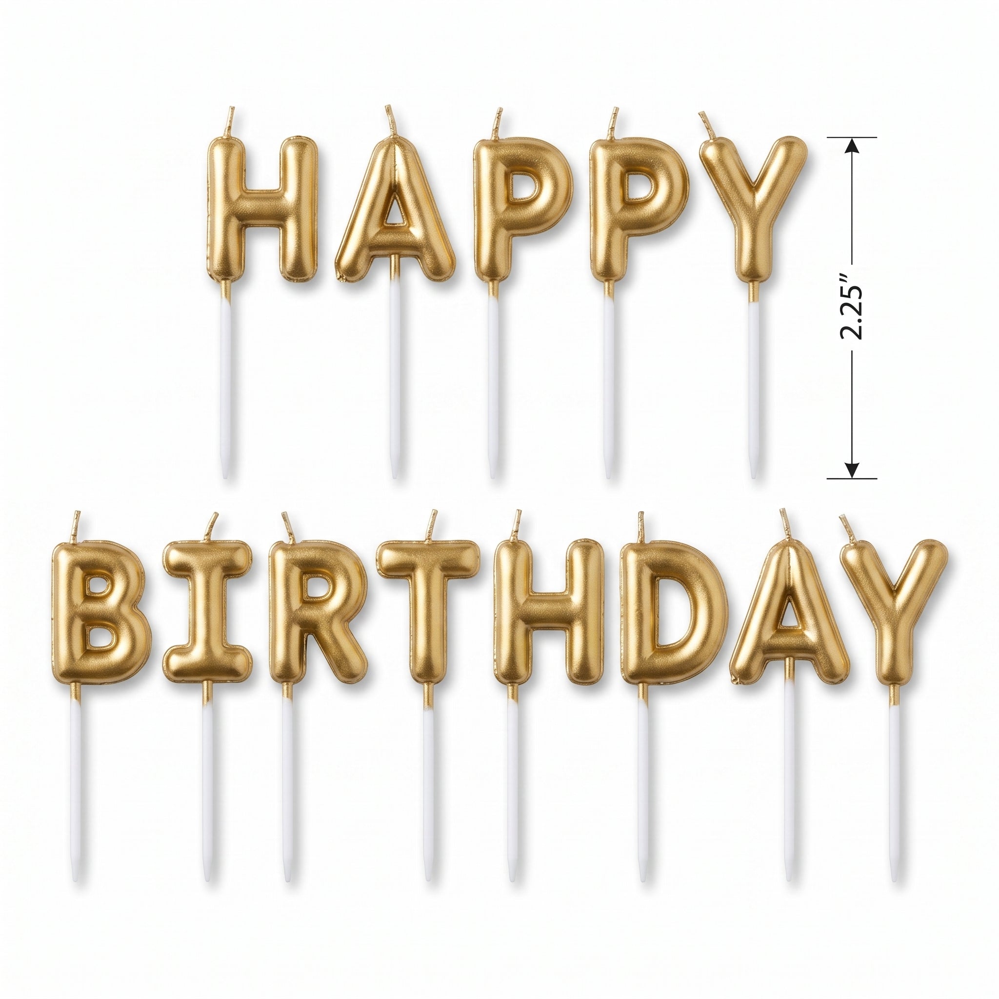 Gold "Happy Birthday" Letter Balloon Candle Picks