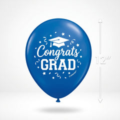 "Congrats Grad" Blue Latex Balloons - 12" Graduation Party Pack