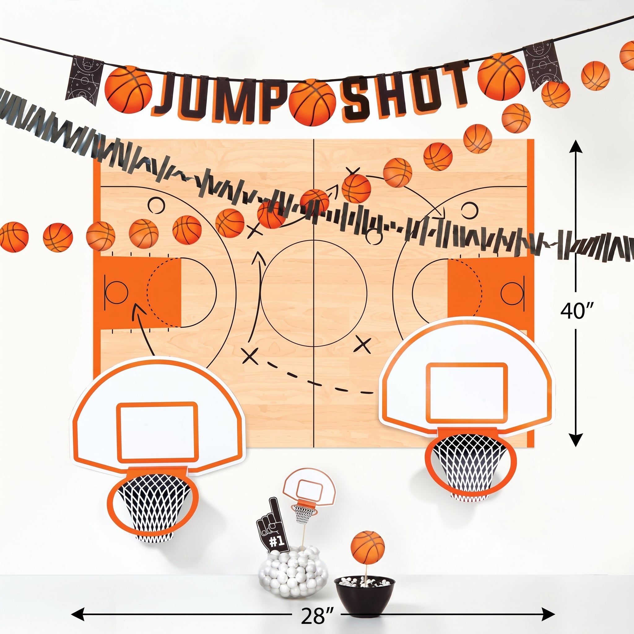 Basketball Jump Shot Buffet Decorating Kit - 12-Piece Sports Party Set