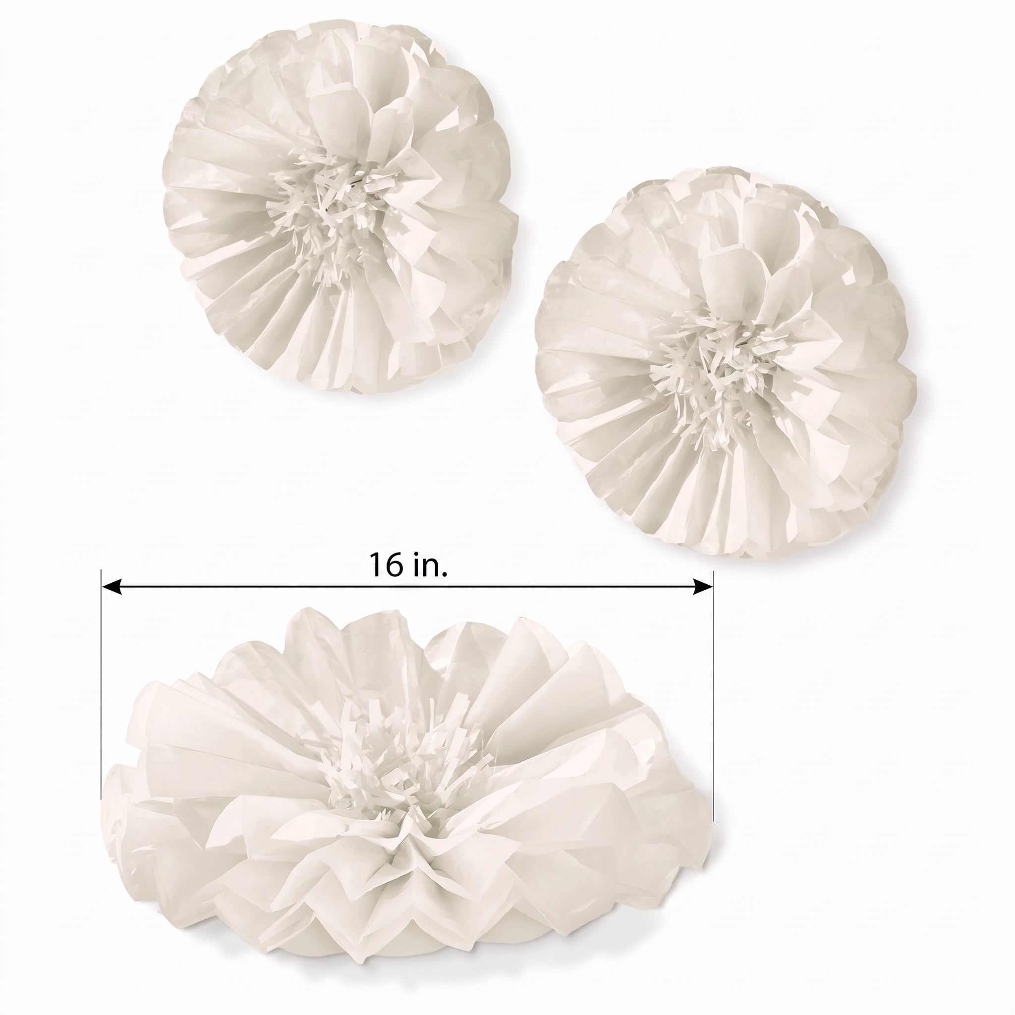 White Fluffy Flower Tissue Pom Poms - 16" Decorative Set for Weddings
