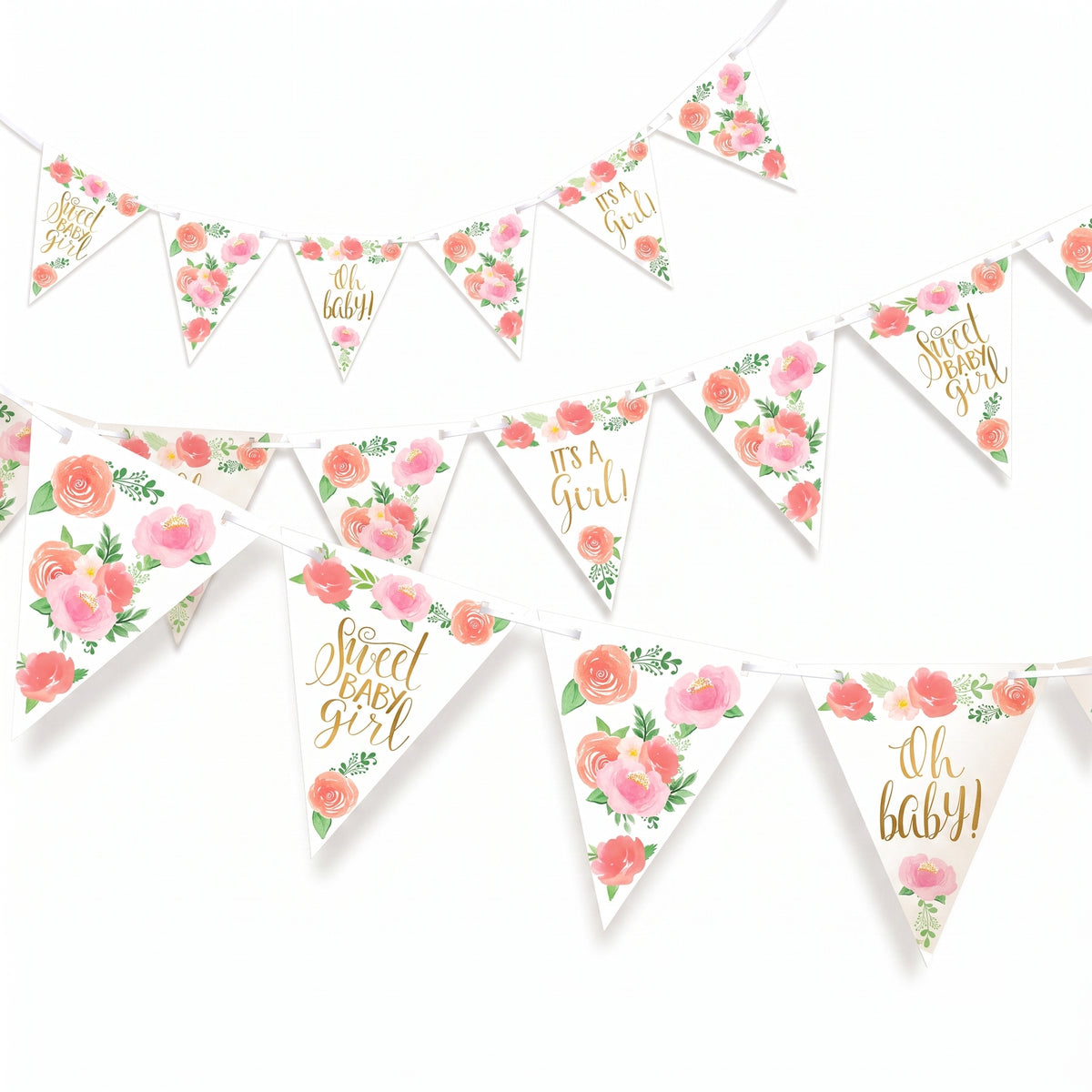 Floral Baby Shower Pennant Banner - "It's a Girl!" Decorations