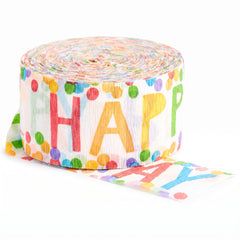 Rainbow "Happy Birthday" Crepe Paper Streamer Decoration, 81 ft