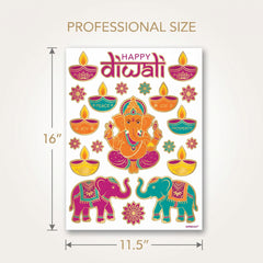 Diwali Celebration Foil Embossed Window Decal Set - 20 Pack