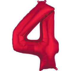 34" Red Number 4 Metallic Foil Helium Balloon