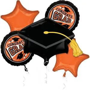 Be True to Your School Orange Grad Foil Balloon Bouquet - 31" | 5 Count