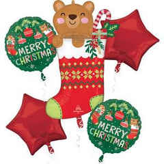 Beary Christmas Foil Balloon Bouquet - 5 Piece Set