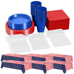 356 Piece Combo American Flag Themed Tableware Combo With Tablecloth