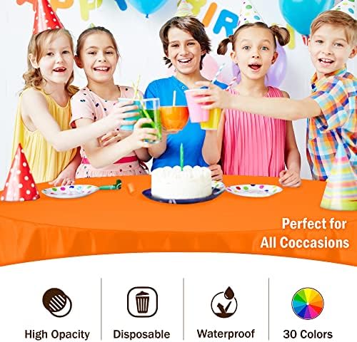 Round Orange Plastic Table Covers | 12 Pack | 84 in.