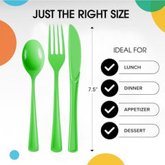 Lime Green Cutlery Combo Set | 50 Forks 50 Spoons And 50 Knives | 7.5 in.