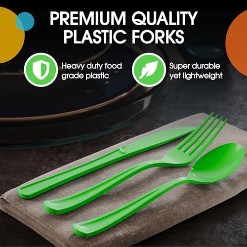 Lime Green Cutlery Combo Set | 50 Forks 50 Spoons And 50 Knives | 7.5 in.
