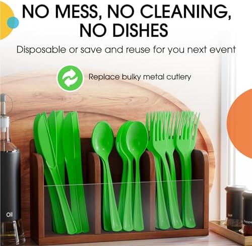 Lime Green Cutlery Combo Set | 50 Forks 50 Spoons And 50 Knives | 7.5 in.